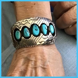 VTG P Benally Sterling Turquoise Cuff 2.5” Across